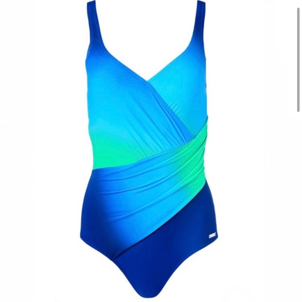 Blue Ombré Slimming Surplice One Piece - Picture 2 of 13